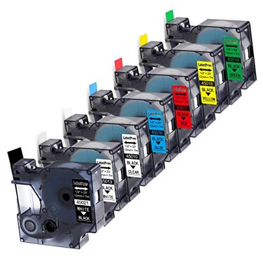 LabelPros 7Pack Replace DYMO D1 Label Tape 45010 45013 45016 45017 45018 45019 45021 D1 Refills Compatible DYMO LabelManager 160 280 420P PnP 220P 360D 450 210D 12 W x 23 L 12mm x 7m