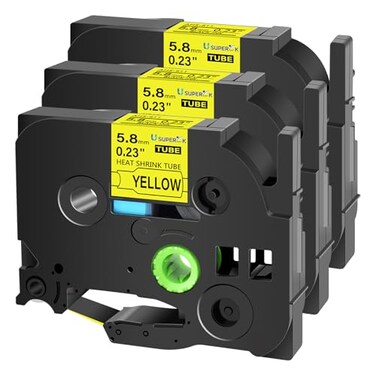 USUPERINK 3 Pack Compatible for Brother Ptouch HSe611 HSe611 HS611 HS611 Black on Yellow 58mm 023 Heat Shrink Tubing Label Tape for Wire Cable use in PTD600 P700 P750W P900 Label Printer
