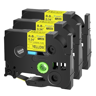 USUPERINK 3 Pack Compatible for Brother Ptouch HSe621 HSe621 HS621 HS621 Black on Yellow 88mm 034 Heat Shrink Tubing Label Tape for Wire Cable use in PTE300 E500 E550W P750WVP