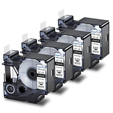 USUPERINK 4 Pack Rhino 5200 Black on White Compatible for Dymo Rhino 18445 Permanent Vinyl Label 34 inch 19mm x 55m for Rhino Pro 4200 5000 6000 3M PL200 PL300 Industrial Label Maker Tape