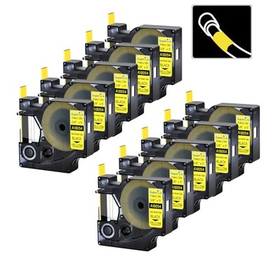 USUPERINK 10 Pack 9mm Yellow Heat Shrink Tube Compatible for DYMO 18054 38 Black on Yellow Heat Shrink Label Tape for Cables Use with Rhino 3000 4200 5200 5000 6000 Industrial Label Maker