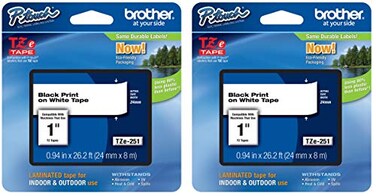 Brother Genuine PTouch 2Pack TZe251 Laminated Tape Black Print on White Standard Adhesive Laminated Tape for PTouch Label Makers Each Roll is 09424mm 1 Wide 262 ft 8M Long