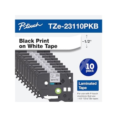 Brother Genuine PTouch TZe231 10Pack Tape TZE23110PK inch 047 inch x 262 ft 8m Pack of 10 Laminated PTouch Tape Black on White