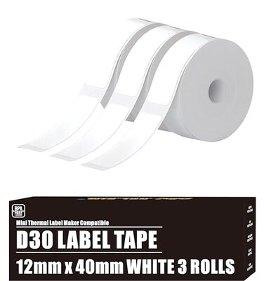 KOl.KIM D30 Labels Compatible for Phomemo Labels D30 Label Tape for Printmaster Print Master D30 Q30 Smart Mini Label Maker Refill for Phomemo Label D30 Label Maker Tape White 12x40 mm 047 x 157 3 Rol