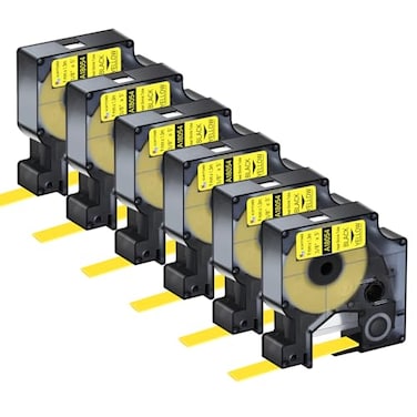 KCMYTONER 6PK Compatible for Dymo Rhino 18054 A18054 Black on Yellow 9mm 38 inch Heat Shrink Tubes Label for Rhino 1000 3000 4200 5000 5200 6000 3M Label Maker Refills