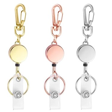 bolimoss 3 Pack Retractable Keychain Retractable Badge Holder Badge Reel for Id Card Holders Id Card Holder SilverRose GoldGold