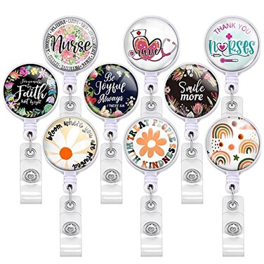 Coeufuedy 9 Pcs Cute Nurse Badge Reels Retractable Badge Holders with Alligator Clip ID Name Card Badge Clip for Office Student Doctor Nurse