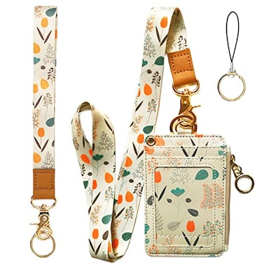 bolimoss Wallet Lanyard for id BadgesLanyard Wallet for WomenFashion Badge Holder with Zipper Light Yellow