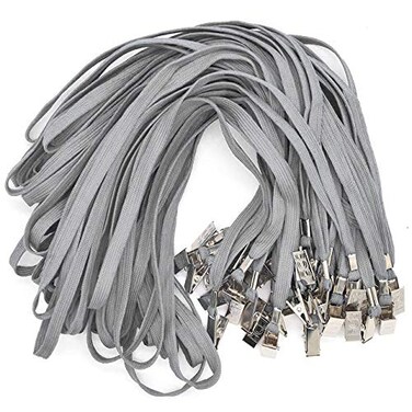 Bird Fiy 50 Pcs Lanyard Bulldog Clip 32inch Flat Braid Neck Lanyard for Id Cardsbadges Gray
