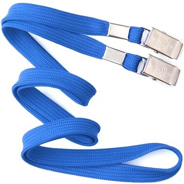 MIFFLINUSA Bulk Flat Lanyards wTwo Bulldog Clips 39 Inch Blue 50 PK Comfortable Neck Straps for ID Badges Convenient Hooks for Face Mask Card Holders