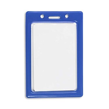 ID Card Pros Vertical Color Frame Badge Holder PrePunched Credit Card Size ID Card Holder Use with Lanyards Chains or Badge Clips Royal Blue 50 Pack