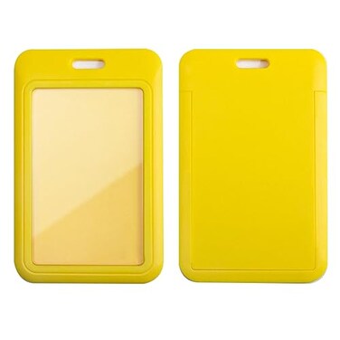 Larpur 2 Pack ID Badge Holders Hard Plastic Vertical Sliding Card Cases with Clear ID Window for School Office Factory Work Yellow