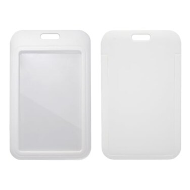Larpur 2 Pcs Vertical Badge Holders White Work ID Holders Hard Plastic Siliding Card Cases with Clear ID Window for School Office Work
