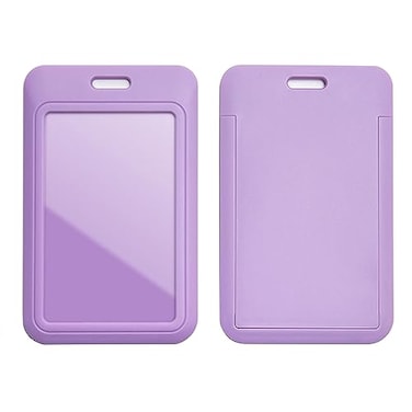 Larpur Pack of 2 Sliding ID Badge Holders Hard Plastic Vertical Card Cases with Clear ID Window for School Office Factory Purple