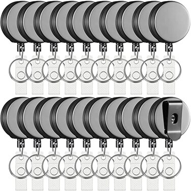 Leelosp 20 Pack Heavy Duty Retractable Badge Holder Reel Metal ID Badge Holder with Belt Clip Keyring Retractable Clip Bulk Card for Work Employee Doctor Nurse Gifts Glossy Grey