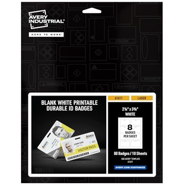 Avery Durable Wide ID Badges for Lanyards Laser Printable on Both Sides Blank White 80 Total 3375 x 2125 61611