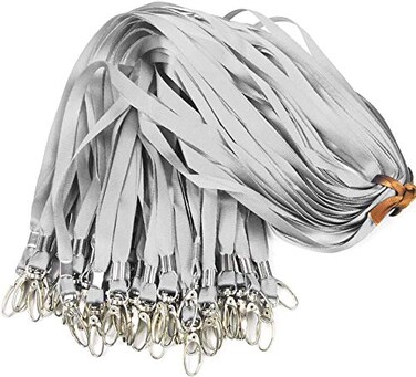 Ollain Gray Lanyards for Name Tag Id Badges Nylon Cruise Lanyard Swivel Hooks Clips 50 Pack