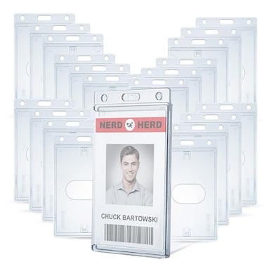 Bestom 50 Pack Frosted Clear Vertical Hard Plastic ID Card Holders Rigid Plastic ID Card Protector Case WThumb Notch and Slot Chain Holes for School Nurse Staff 50
