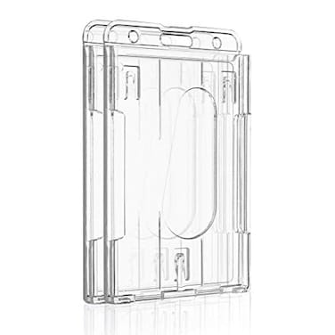Pawfly 2 Pack Vertical 2Card Badge Holder with Thumb Slot Hard Transparent PC Case Protector for Office School IDs Credit Cards Drivers Licenses and Passes