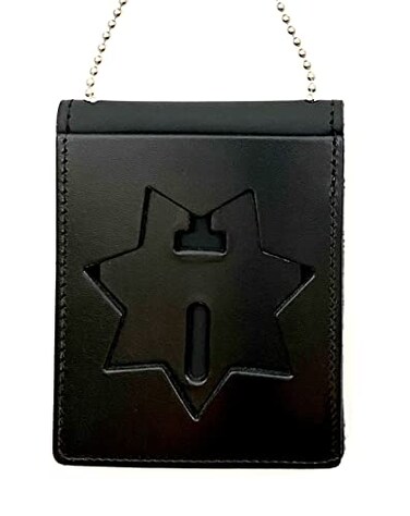 Perfect Fit Shield Wallets 7 Point Star California DOC B2001 Neck Badge and ID Holder Leather Black Cutout PF215