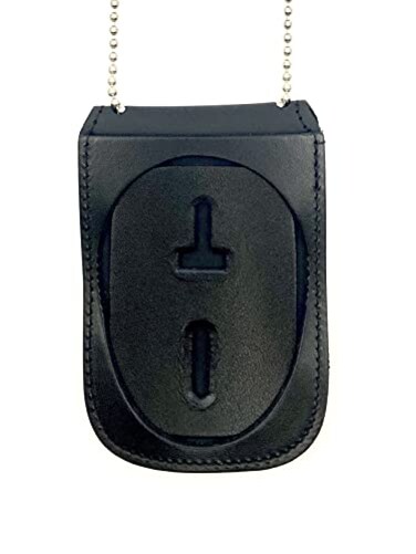 Perfect Fit Shield Wallets Los Angeles LAPD or Phoenix Neck Badge and ID Holder Oval Badge Leather Black Cutout PF158