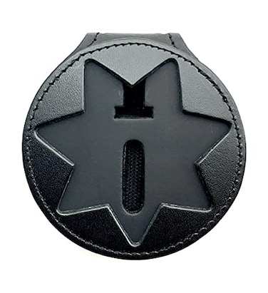 Perfect Fit Shield Wallets San Francisco and Arizona Corrections 7 Point Star Belt Clip Black Leather Badge Holder with Neck Chain