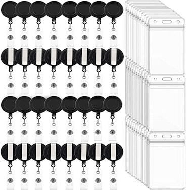 Beieverluck 100 Pack Retractable Badge Reel Clips with 100 Pack Vertical ID Card Holders Retractable Badge Holders with Clip ID Badge Clips with Name Card Holder for Nurses Office SchoolBlack