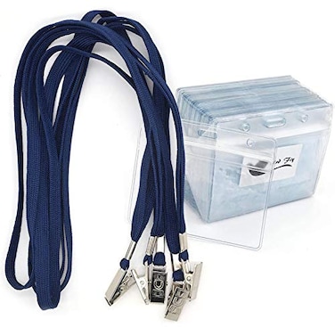 Bird Fiy Lanyards with Id Holder Name Badges 50 Pack Waterproof Clear Plastic Name Tag Badge Id Card and 50 Pack Lanyard