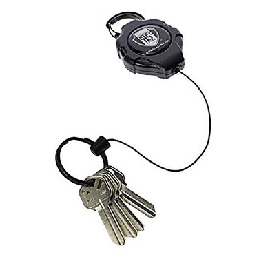 Specialist ID Heavy Duty Retractable Ratchit Keychain Tether Reel for Multiple Keys with Clip Large Polycarbonate Body Stays Extended Kevlar Cord Lanyard Leash Carabiner Attachment