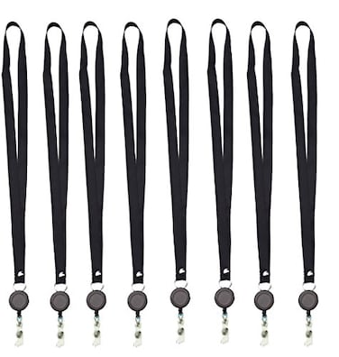 Honbay 8 Pieces Translucent Retractable Badge Holder Reel Key Chain Reel with Lanyard Neck Strap for Key Cards and ID Cards Black