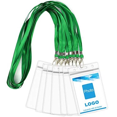 Bird Fiy Lanyard with ID Holder 50 Pcs Waterproof Name Tag Badge ID Card Holders ID Pass Holder and 50 Pcs Flat Neck Lanyards Swivel Hook Green Vertical