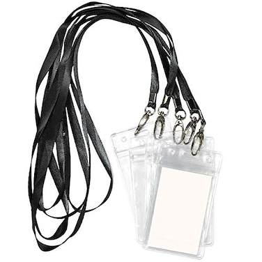Bird Fiy Lanyard with ID Holder 50 Pcs Waterproof Name Tag Vertical Badge ID Card Holders ID Pass Holder and 50 Pcs Flat Neck Black Lanyards Swivel Hook