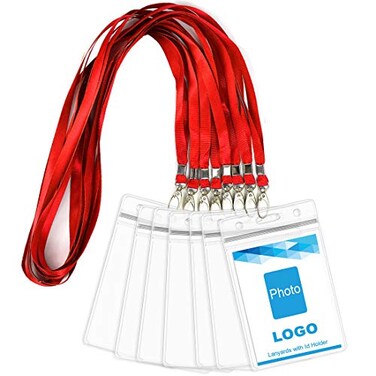 Bird Fiy Lanyard with ID Holder 50 Pcs Waterproof Name Tag Badge ID Card Holders ID Pass Holder and 50 Pcs Flat Neck Lanyards Swivel Hook Red Vertical