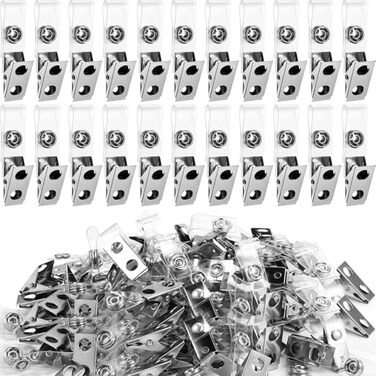 Marspark 400 Pack Metal Badge Clips with PVC Straps Double Hole ID Badge Clips for Name Tag ID Cards Holders Office SuppliesSilver