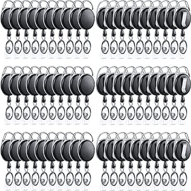 Laumoi 80 Pcs Retractable ID Badge Holder Name ID Badge Reel Clips Keychain Bulk with Belt Clip and Key Ring for Office Worker Teacher Doctor Nurse Employee Black