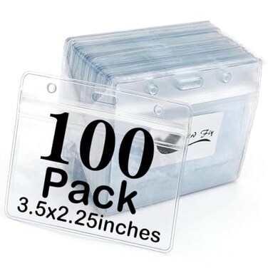 Bird Fiy Name Tag 100 Pack Badge ID Card Holders Clear Plastic Horizontal Premium Badge Holder