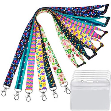 YOUOWO 6 Pack Printed Lanyards with Horizontal ID Badge Holder for Cruise Keys Women Kids Ship CardBreakaway Office Neck Safety Lanyard with Patterns