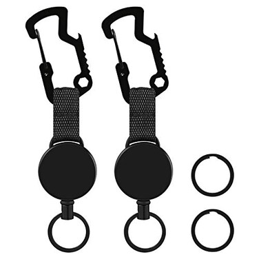 MAGITATI 2 Pack Retractable Key Chain Heavy Duty Badge Holder Reel with Multitool Carabiner Belt Clip and Key Ring for Key Holder Steel Wire Cord Up to 235 inch