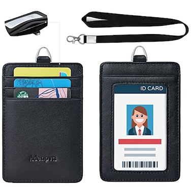 Adenpvn Genuine Leather id Badge Holder with LanyardSoftID Card HolderUp to 20 Colors and Grains to Choosefrommultiple Card SlotsVertical Work Name Badge case 161