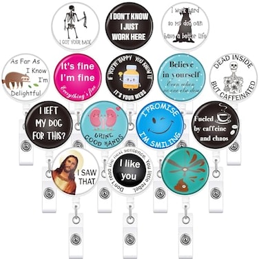 Geosar 16 Pcs Funny Nurse Badge Reel Bulk Cute Retractable Name ID Clip Badge Holder Nurse Accessories for Work Nursing Assistant Doctor Medical Office AccessoriesStylish Style
