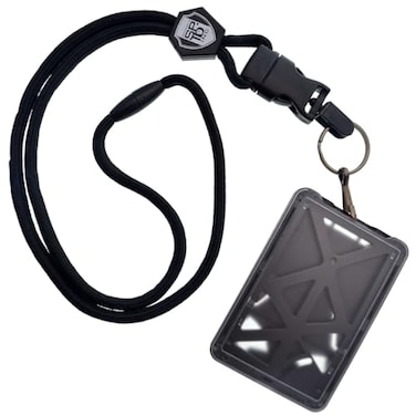 Specialist ID Vertical Top Load Three Card Badge Holder Hard Plastic with Heavy Duty Breakaway Lanyard w Quick Release Metal Clip Key Ring One Holder 3 Cards Inside Black