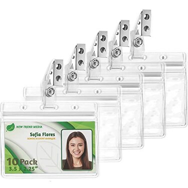 EcoEarth Horizontal PVC ID Badge Holder with Metal Clips and Vinyl Straps with Soft Edge Sealable Fits 35x225 inch Inserts Clear 10Pack Waterproof ID Holder Bulk ID Card Holder Name Tag