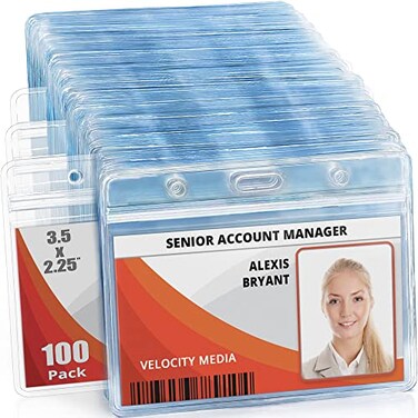MifflinUSA Horizontal ID Name Badge Holder Clear 35x225 Inches 100 Pack Waterproof and Resealable Plastic Card Holders