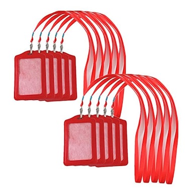 yueton 10pcs Vertical Style Leather Business ID Badge Card Holder Name Card Business Card Holder Tag with Long Neck Strap Band Lanyard Red