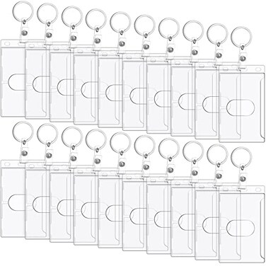 Marspark 20 Pack Keychain Card Holder Plastic Heavy Duty Badge Holder Vertical Clear ID Card Holder with Keyring Rigid Fuel Card Protector with Thumb Slot Secure Credit Card Protector Case