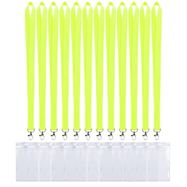 CANWELUX 12 Pack Bright Neon Yellow Lanyard for ID Badges Lanyard with ID Badge Holder for Cruise Neon Yellow12Pack