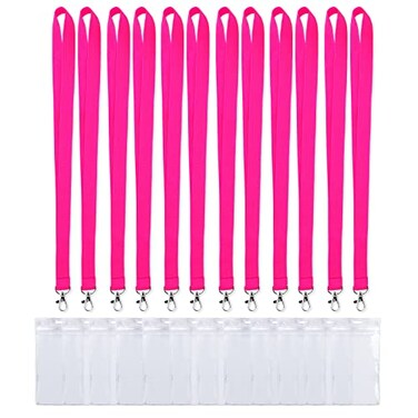 CANWELUX 12 Pack Neon Hot Pink Lanyard for ID BadgesLanyard with AntiLost ID Holders for Cruise Neon Hot Pink12Pack