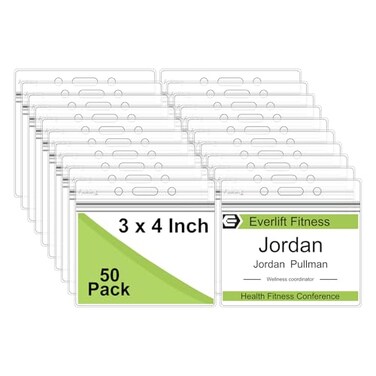 Fushing Pack of 50 Clear Plastic Horizontal Badge Holders Name Tag Holders Card Holders L