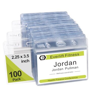 Fushing 100 Pcs Clear Plastic Horizontal Name Tag Badge ID Card Holders