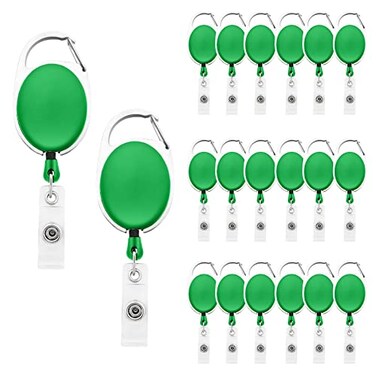 Fushing 20Pcs Retractable ID Badge Holders ID Badge Reels with Clip Retractable Badge Holders for Office Worker Doctor Nurse Green